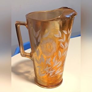 Jeannette CosmosAll White Cosmos Iridescent Carnival Glass Drinking Pitcher